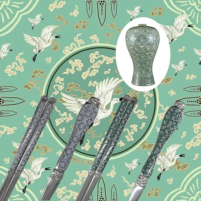 Chopsticks [Made in Korea][5 Sets] 430 Premium Stainless Steel Chopsticks, Mukbang Kitchen Utensil, Cutlery Silverware Stainless Tableware (Goryeo Celadon White)