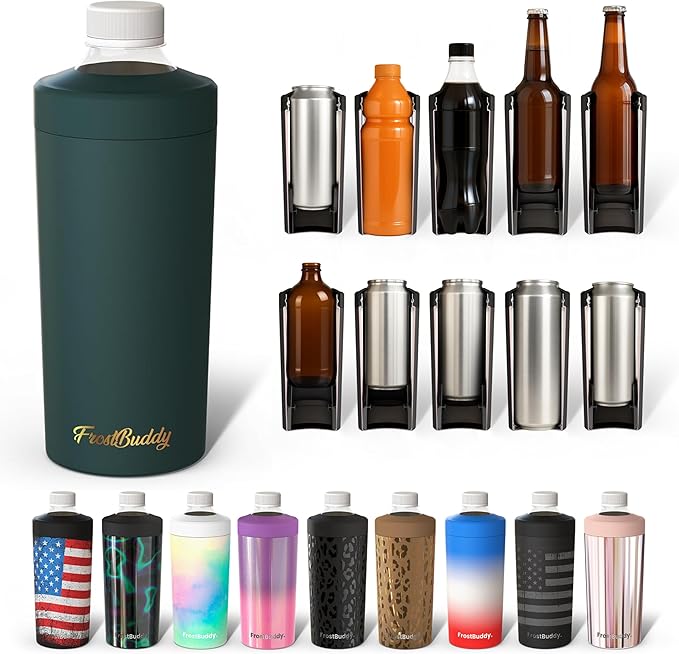 Frost Buddy XL Can Cooler - Fits 12/16/20/24 oz Cans & Bottles | Keeps drinks chilled 12+ hrs | No sweat, no condensation | Fits slim & standard cans