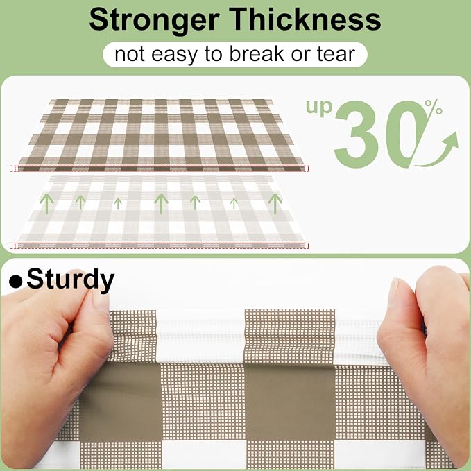 4 Packs Buffalo Disposable Table Cloth, 54 x 72 Inch Waterproof Plastic Tablecloth, Rectangle Khaki and White Checkered Table Covers for Picnic, Birthday, Party, Back to School