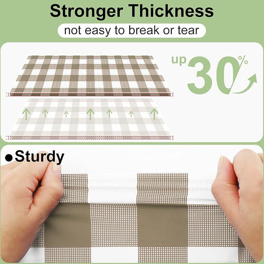 4 Packs Buffalo Disposable Table Cloth, 54 x 72 Inch Waterproof Plastic Tablecloth, Rectangle Khaki and White Checkered Table Covers for Picnic, Birthday, Party, Back to School