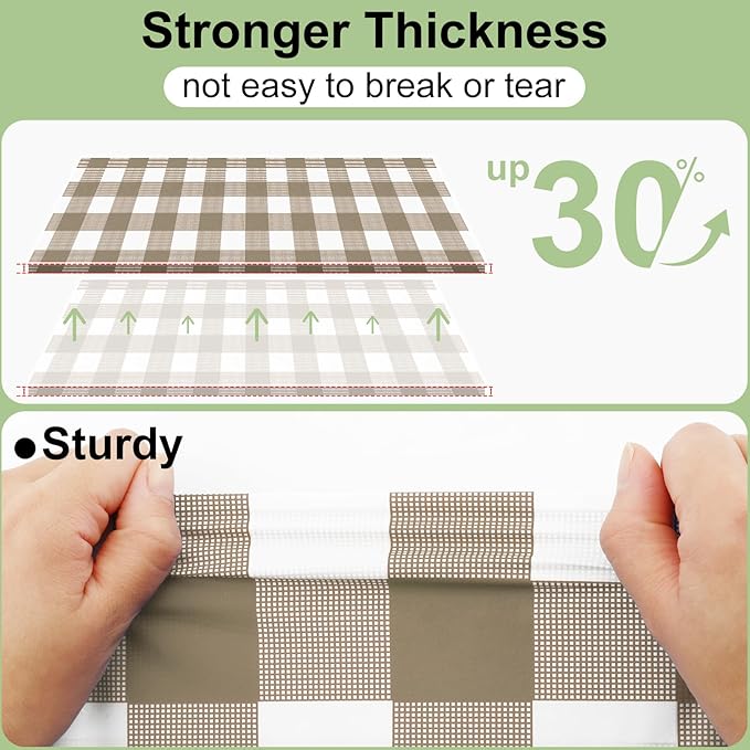 4 Packs Buffalo Disposable Table Cloth, 54 x 108 Inch Waterproof Plastic Tablecloth, Rectangle Khaki and White Checkered Table Covers for Picnic, Birthday, Party, Back to School