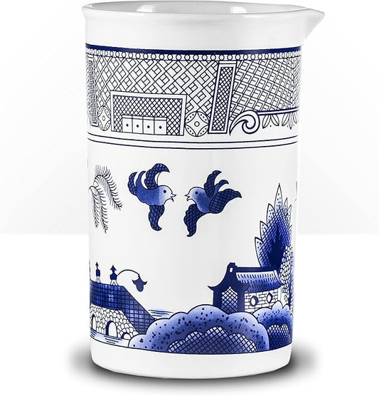 Piña Barware Seamless Professional Porcelain Mixing Glass – 600mL / 20oz (Traditional Blue Willow Pattern, 1)