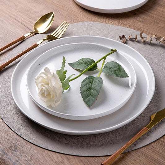 AmorArc Ceramic Dinnerware Sets for 6, 18 Pieces Handpainted Plates and Bowls Set with Rustic Terracotta Underside, Scratch Resistant Stoneware Dishes Set, Dishwasher & Microwave Safe, White