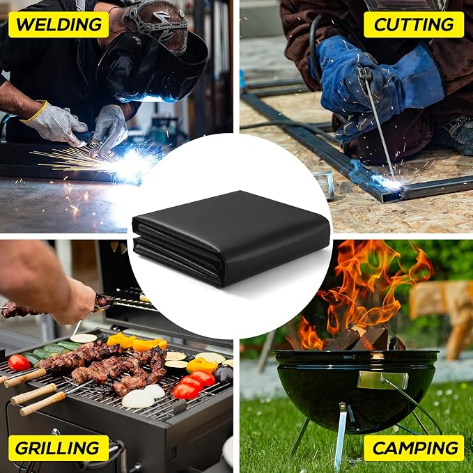 6x8ft Welding Blanket, Silicone Coated Fiberglass Fire Blanket, Welding Blanket Fireproof, Designed for in Home and Outdoor Use for Professional and Heavy-duty Welding, Cutting, and Other Uses