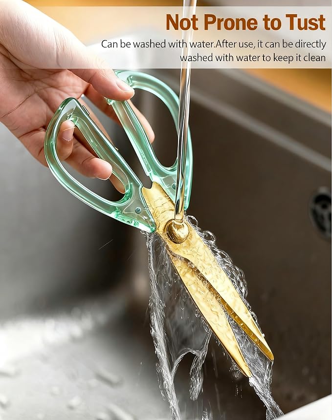8.0inch Kitchen Shears, Sharp Stainless Steel Meat & Poultry Scissors, Transparent Green Acrylic Handle, All Purpose Utility Cooking Scissors for Kitchen/BBQ/Home/Office
