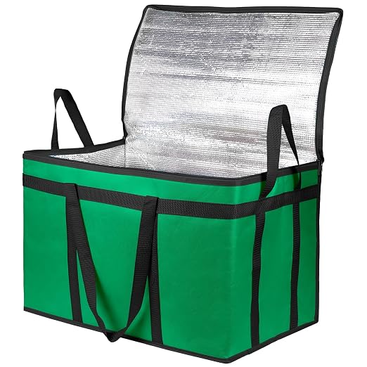 Bodaon Insulated Food Delivery Bag, XXXL Grocery Cooler Bag, Green, 1Pk | Pizza Delivery Bags for Hot/Cold Food, Commercial, Large Capacity Reusable Warming Bag, Catering Warmers for Parties/Picnic