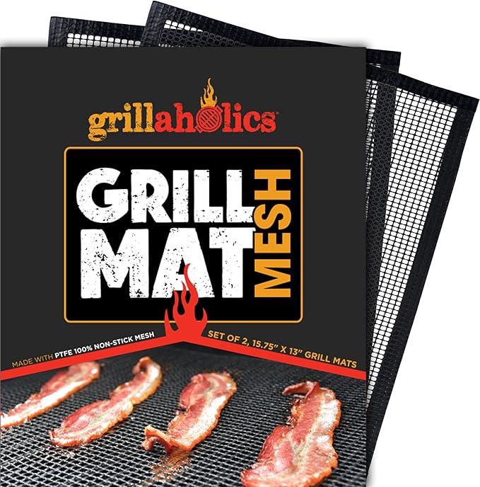 Grillaholics Nonstick Mesh Grill Mats for Outdoor Grill | Set of 2 | Grill Fish, Shrimp & More | Dishwasher Safe | Grilling & Smoker Accessories