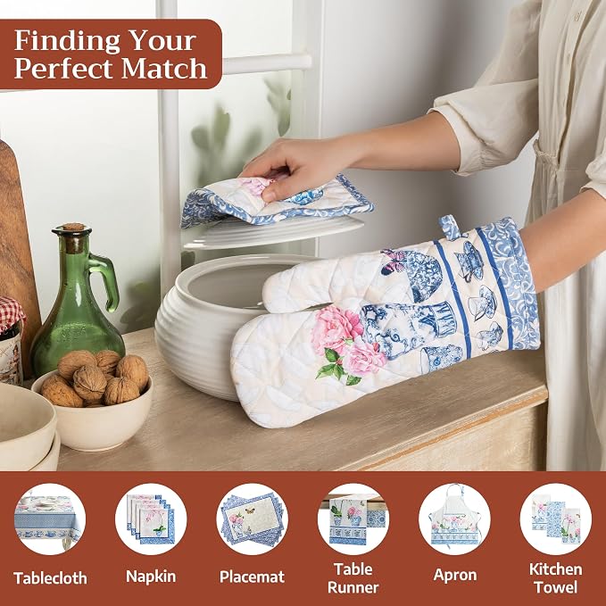 Maison d'Hermine Oven Gloves 100% Cotton Oven Mitt (7" x 13", Pack of 1) | With Loop Heat Resistant BBQ Cooking Gloves Baking Grilling Kitchen Handling Hot Pans Spring Summer - Canton