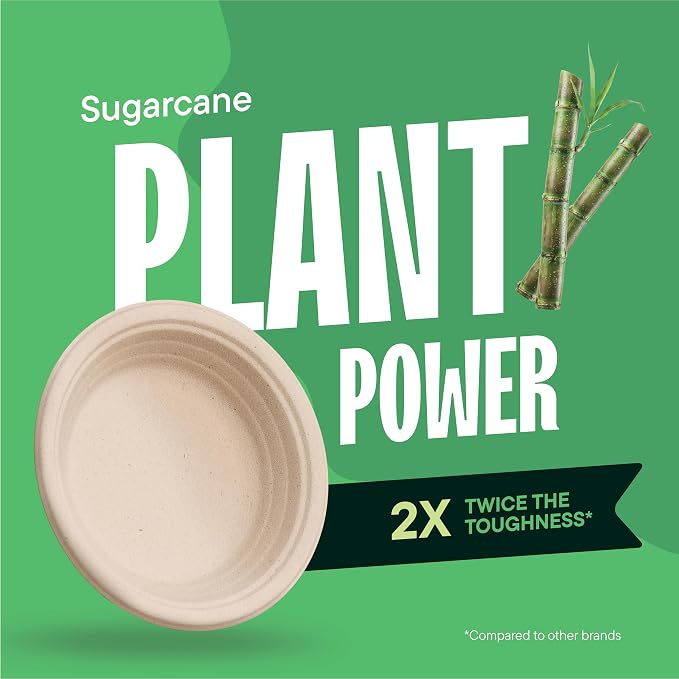 100% Compostable Deep Dish Plates - 9 Inch [125-Pack] Heavy Duty Brown | Eco-Friendly Biodegradable Sugarcane Bagasse Dinner Plates, PFAS-Free & BPI Certified Unbleached Party Supplies, Stack Man