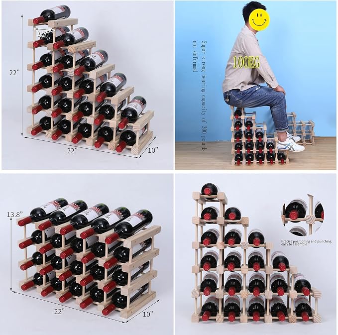 Wine Rack Small countertop Cabinet Stackable Storage Wooden freestanding Floor Wine Holder (20 Bottles)
