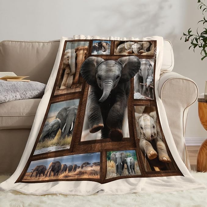 Yibuda Elephant Family Blanket Cute Elephant Flannel Plush Throw Blanket Cozy Wildlife Animal Decor Fleece Stuff Blanket Gifts for Lover Girls Boys Kids Adults Women Bed Travel 40"x50"