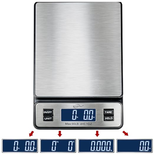 Weighmax W-2809 90 LB X 0.1 OZ Durable Stainless Steel Digital Postal Scale,Shipping Scale with AC Adapter, (Pack of 10)