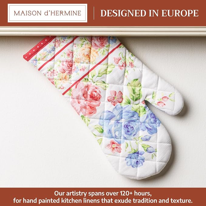 Maison d'Hermine Oven Gloves 100% Cotton Oven Mitt (7" x 13", Pack of 1) | With Loop Heat Resistant BBQ Cooking Gloves Baking Grilling Kitchen Handling Hot Pans Spring Summer - Vintage Floral