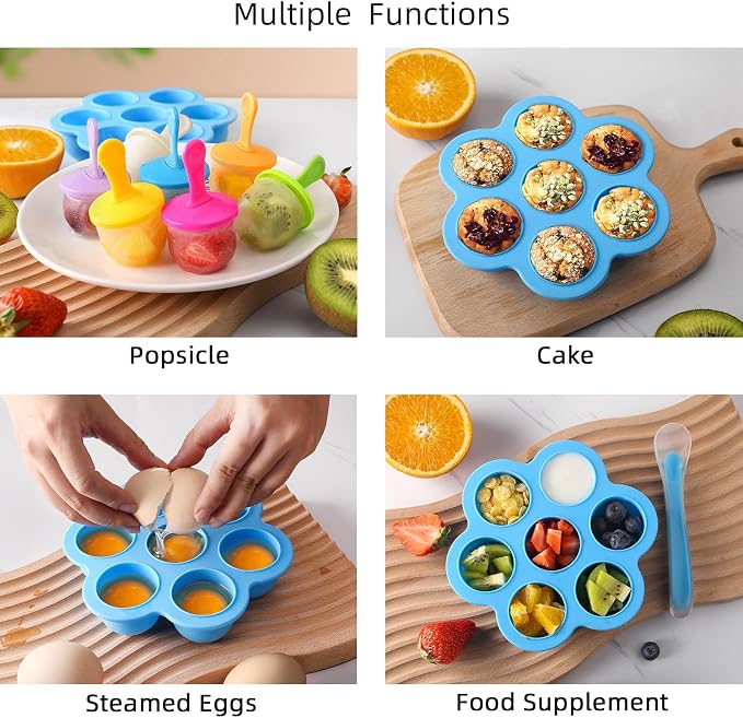 Silicone Popsicle Molds, Ice Pop Molds, Storage Container for Homemade Food, Kids Ice Cream DIY Pop Molds - BPA Free (Blue)