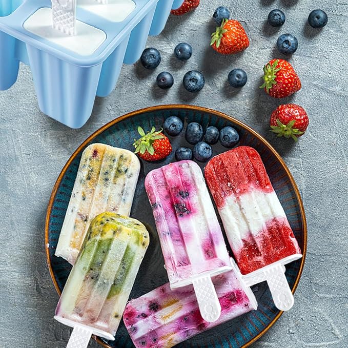 Popsicle Molds, 10 Pieces Silicone Popsicle Molds with Sticks BPA Free Ice Pop Molds Reusable Easy Release Ice Popsicle Maker, Blue