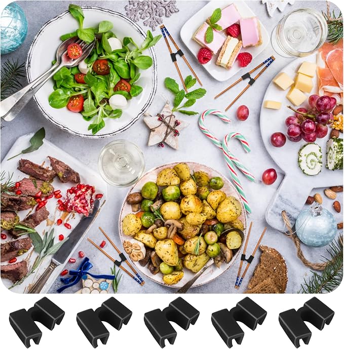5 Pieces Reusable Chopstick Helper Training Chopsticks Hinges Connector Training Chopstick for Adults, Beginner, Trainers or Learner (Black)
