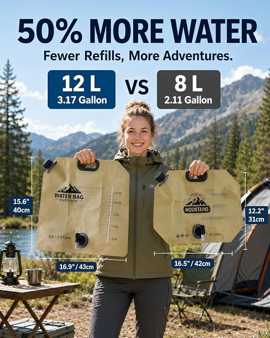 3.17 Gallon/12L Collapsible Water Container with Spigot, Foldable Water Storage Bag for Camping, RV, Emergency Preparedness & Outdoor Cooking