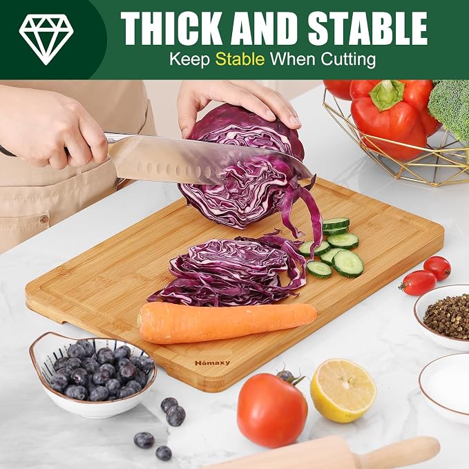 Homaxy Organic Bamboo Cutting Boards for Kitchen, 15"x10" | Wood M Cutting Board with Juice Groove and Handles, Charcuterie Butcher Block Serving & Chopping Board, Pre Oiled