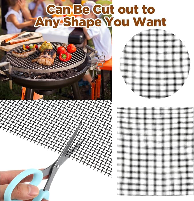 Grill Mesh Mat Set of 5 Non-Stick BBQ Grill Mats Reusable Grilling mat for Gas, Charcoal, Pellet, Oven & Air Fryer, 15.7 x 13 Inch
