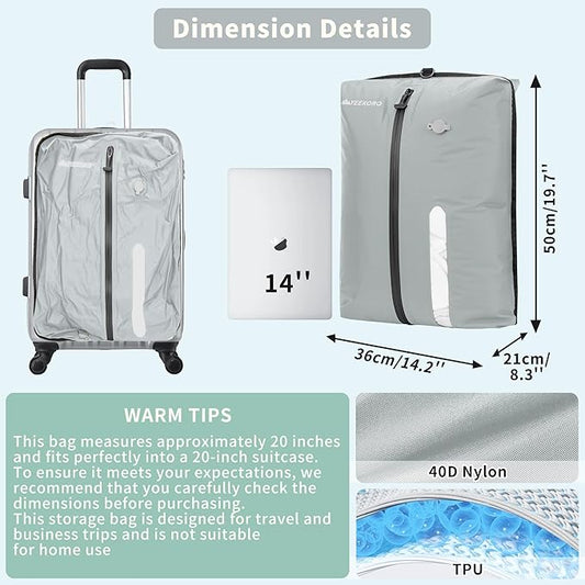Vacuum Bag for Travel, Professional IPX8 Waterproof Reusable Vacuum Compression Bags for Travel Suitcases, Durable Space Saver Bag(2 PACK,With Pump)