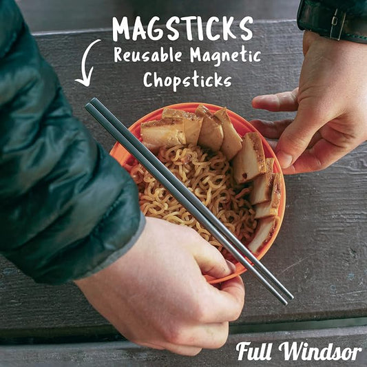 FULL WINDSOR - MAGSTICK - Magnetic Titanium Chopsticks, Reusable Metal Utensils for Travel, Camping, Cooking, Hiking, Dining, Lightweight Portable Set w/ Case for Daily Use Essential Accessories