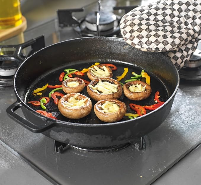 ESTAS 10.25 Inch Cast Iron Skillet with Dual Assist Handles – Pre-Seasoned Frying Pan for Oven, Stovetop, Grill & Campfire – Superior Heat Retention - Includes 5.5 Inch Cast Iron Mini Skillet