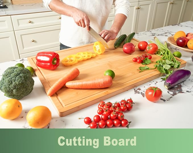Allsum 36x24" Bamboo Cutting Board for Kitchen, Extra Large Wood Stove Top Cover, Noodle Board over Sink, Charcuterie Cheese Serving Tray with Side Handles and Juice Grooves