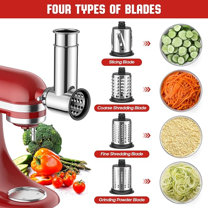 Meat Grinder & Cheese Grater Attachment for KitchenAid Stand Mixer | Meat Grinder with Sausage Stuffer Tubes, Slicer Shredder Attachments, Food Grinder for KitchenAid Mixer Attachments