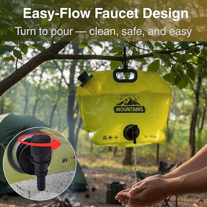 Camping Water Container 2 Gallon Collapsible Water Jug with Spout - Reusable Plastic Flasks, Foldable Empty Gallon Jug for Water Storage, Water Bag for Outdoor Hiking Emergency Prep (2 Pack)
