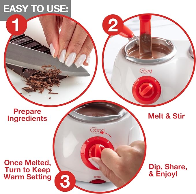 Electric Chocolate Melting Pot Dual Set with 30-Piece S'mores Accessories | Fondue Candy Maker for Dipping, Drizzling and Decorating Strawberries, Marshmallows, Pretzels, Fruit Cookies and Party Treats
