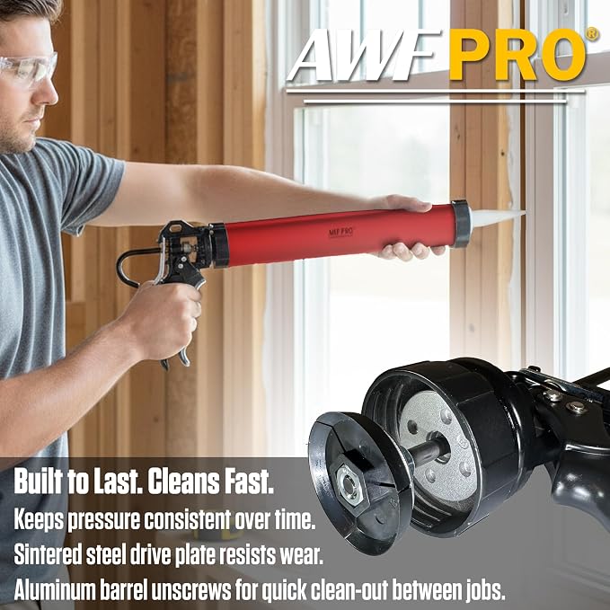 AWF PRO Sausage Caulking Gun 20 oz, 25:1 Thrust Ratio, Pack of 6 | 20 oz Foil Pack and 10 oz Cartridge Convertible, Aluminum Barrel, Includes 3 Tips