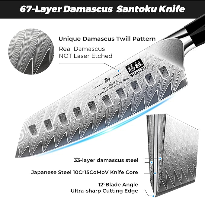 SHAN ZU Personalized Damascus Chef Knife 7 Inch, 67 Layers Damascus Steel 10Cr15CoMoV Sharp Kitchen Knife, Customized Gift for Father's Day, Mother's Day, Halloween, Christmas, Birthday, Wedding
