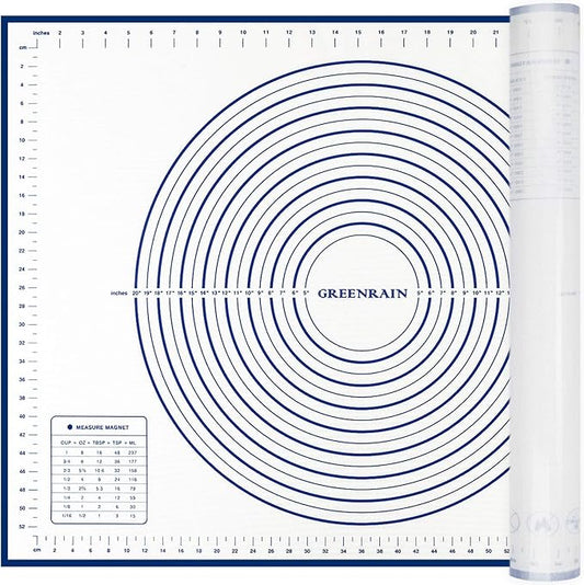Silicone Pastry Mat Extra Thick Large Non Stick Baking Supplies Kitchen Counter Cooking Rolling Dough Sheet Pie Crust Sourdough Bread Oven Liner with Measurement (XXL-24''(W)*32''(L), 2#Blue)