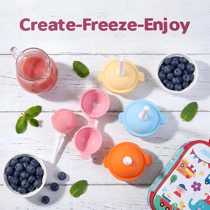 4Pcs Silicone Lollipop Popsicle Molds,Lollipop Ice Cream Mold,DIY Popsicle Maker,Reusable Homemade Popsicle Molds