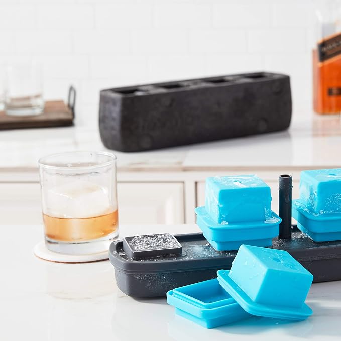 Tovolo Crystal Clear Ice Cube Maker King Cube System for Perfectly Clear Ice Cubes for Whisky Bourbon Cocktails, Seamless 2 Inch Rocks Set of 4 Molds Creates Premium Craft Ice