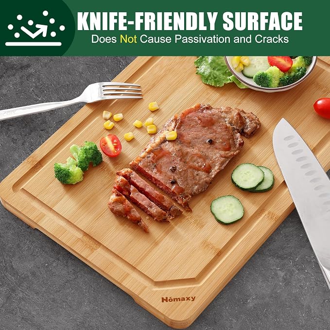 Homaxy 3XL Organic Bamboo Cutting Boards for Kitchen, 24"x18" | Wooden Cutting Board with Juice Groove and Handles, Charcuterie Butcher Block Serving & Chopping Board, Pre Oiled