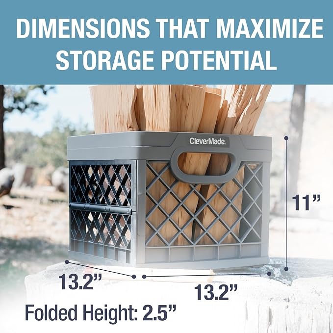 CleverMade Collapsible Milk Crates, 25L, 3 Pack, Holds 50 lb, Stone | Organize Files, Groceries, and Gear in One Crate | Built-In Rails Hold Letter Folders, While the Frame Stacks Securely