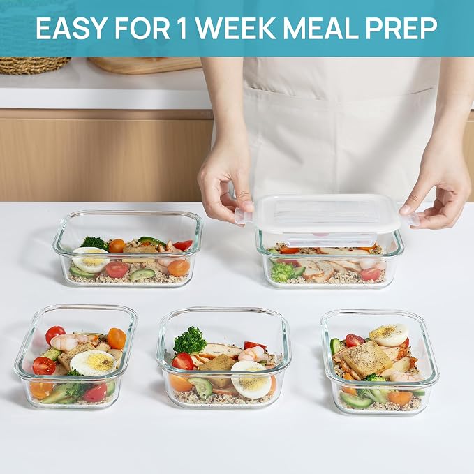 Vtopmart 8 Pack Glass Food Storage Containers with Airtight Lids | Meal Prep Lunch Containers, Leakproof, Leftover Storage, Take-out, Microwave, Oven, Freezer and Dishwasher Safe, BPA Free