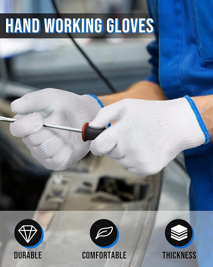 SATINIOR 36 Pairs Work Gloves White Cotton Polyester Liners Safety Work BBQ Gloves Liners Men Women Hand Protection