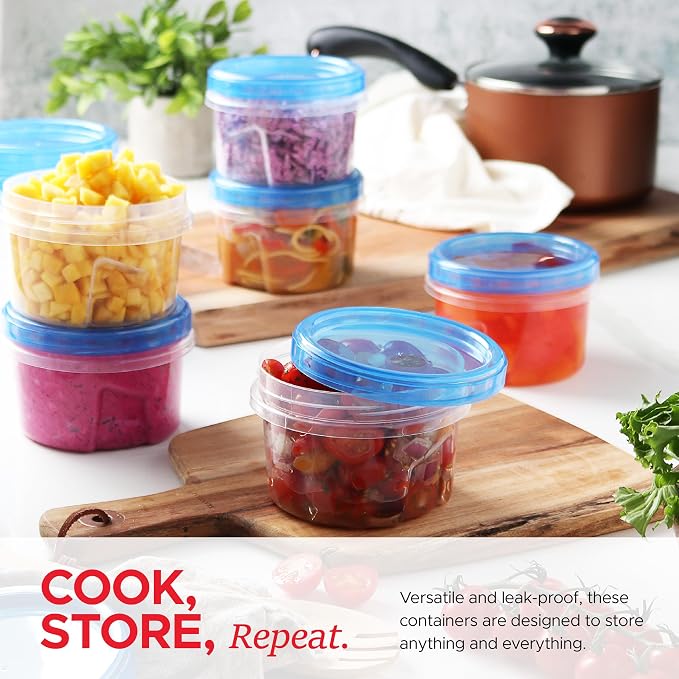 Tafura Freezer Containers, 10 Pack, 16 Oz, Leakproof BPA-Free Lids | Twist-top screw-on closures help prevent spills during storage, travel, and meal prep.