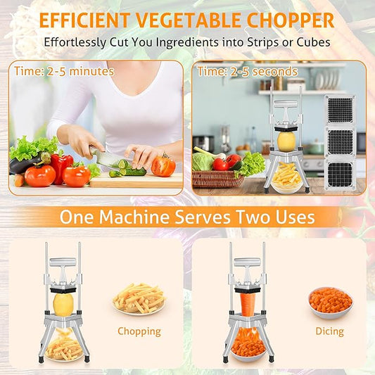 WICHEMI Commercial Chopper Vegetable Cutter Fruit Dicer w/3 Blades Commercial Onion Chopper Dicer Professional Food Dicer Heavy Duty Stainless Steel French Fry Cutter for Home Kitchen Restaurant Use