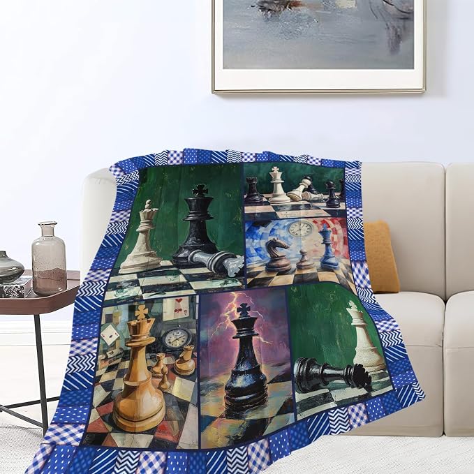 Yibuda Chess Blanket Chess Board Flannel Plush Throw Blanket Cozy Board Game Decor Fleece Stuff Blanket Gifts for Lover Girls Boys Kids Adults Women Bed Travel 40"x50"