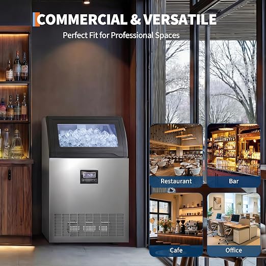 Commercial Ice Maker Machine 250lbs/24h, 60lbs Storage, 50 Ice Cubes/15 Mins, Adjustable Thickness, Built-in/Freestanding Ice Maker Self-Cleaning ETL Certified for Home Bar Restaurant