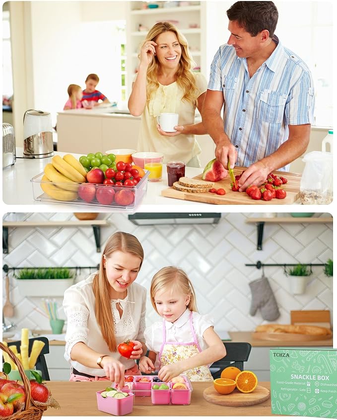 Snackle Box Container Dishwasher Safe Divided Serving Tray with Lid Handle | Charcuterie Board for Portable Snack Platters, Organizer for Fruits Snacks, Perfect for Road Travel - Pink