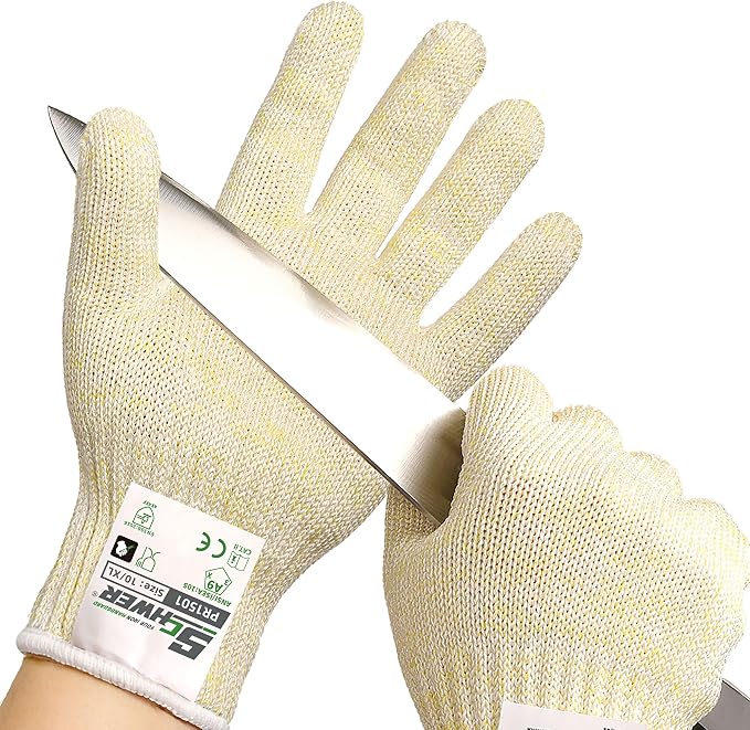 Schwer SlicePro ANSI A9 Cut Resistant Gloves, Food Grade Cutting Gloves for Kitchen Food Prep, Mandoline Gloves for Meat Cutting, Oyster Shucking, Fish Fillet Processing, PR1501, 10 Pairs, XL