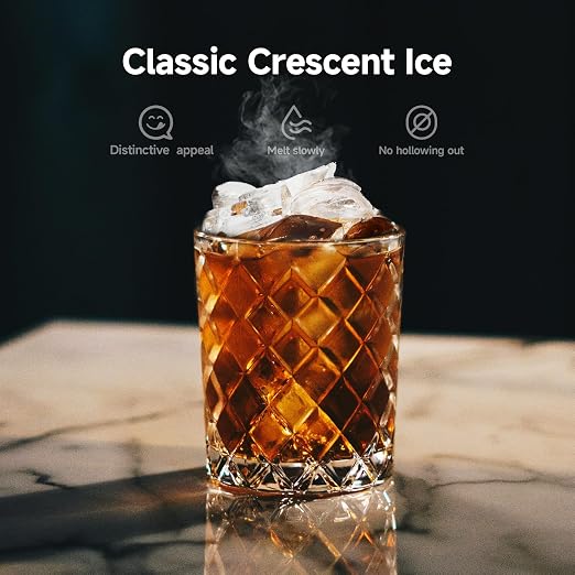 EUHOMY Commercial Crescent Ice Maker Machine,Moon-Shaped Ice,100lbs/24H Stainless Steel Under Counter Ice Machine with 33lbs Storage Bin, Freestanding Crescent Ice Maker for Home/Bar/Cafe/Restaurant