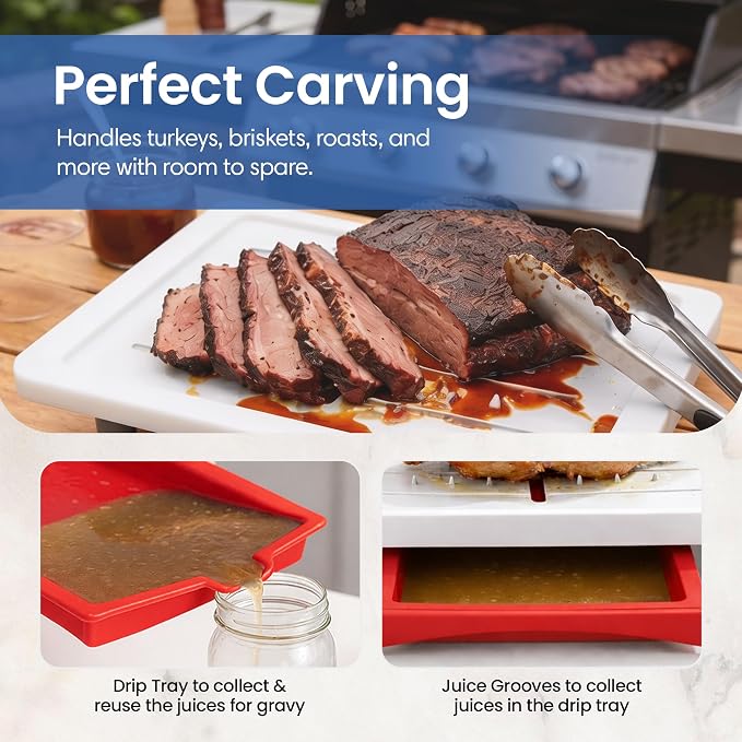 Karving King Large Cutting Board with Juice Groove, Spikes & Drip Tray