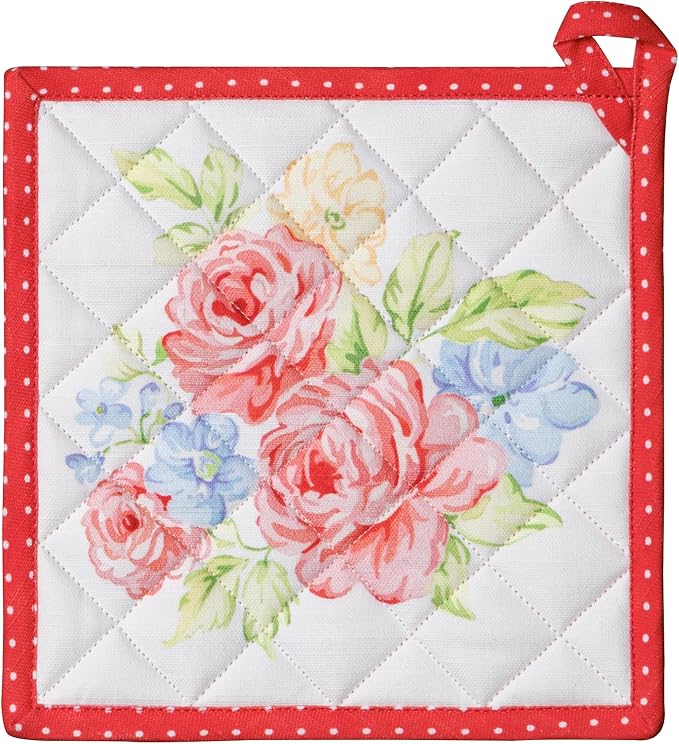 Maison d' Hermine Pot Holders 100% Cotton Potholders (8" x 8", Pack of 1) | Heat Resistant Hot Pads with Loop BBQ Cooking Baking Farmhouse Kitchen Handling Hot Pans Spring Summer - Vintage Floral
