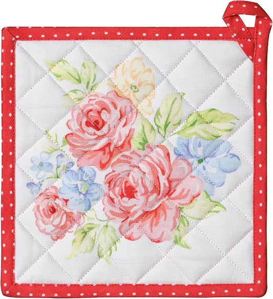 Maison d' Hermine Pot Holders 100% Cotton Potholders (8" x 8", Pack of 1) | Heat Resistant Hot Pads with Loop BBQ Cooking Baking Farmhouse Kitchen Handling Hot Pans Spring Summer - Vintage Floral