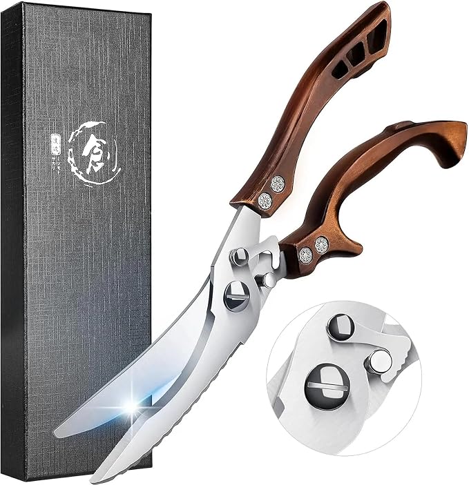 Poultry Shears, Heavy Duty Kitchen Shears with Serrated Edge, No Rust Spring Loaded, Multipurpose Stainless Steel Kitchen Scissors for Chicken, Bone, Meat, Turkey, Fish Thanksgiving Gifts